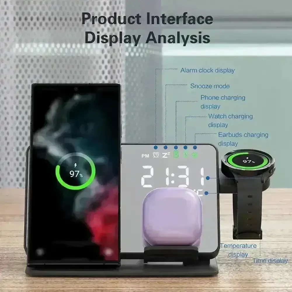 3 in 1 Wireless Charger Stand with Alarm Clock - Image 6