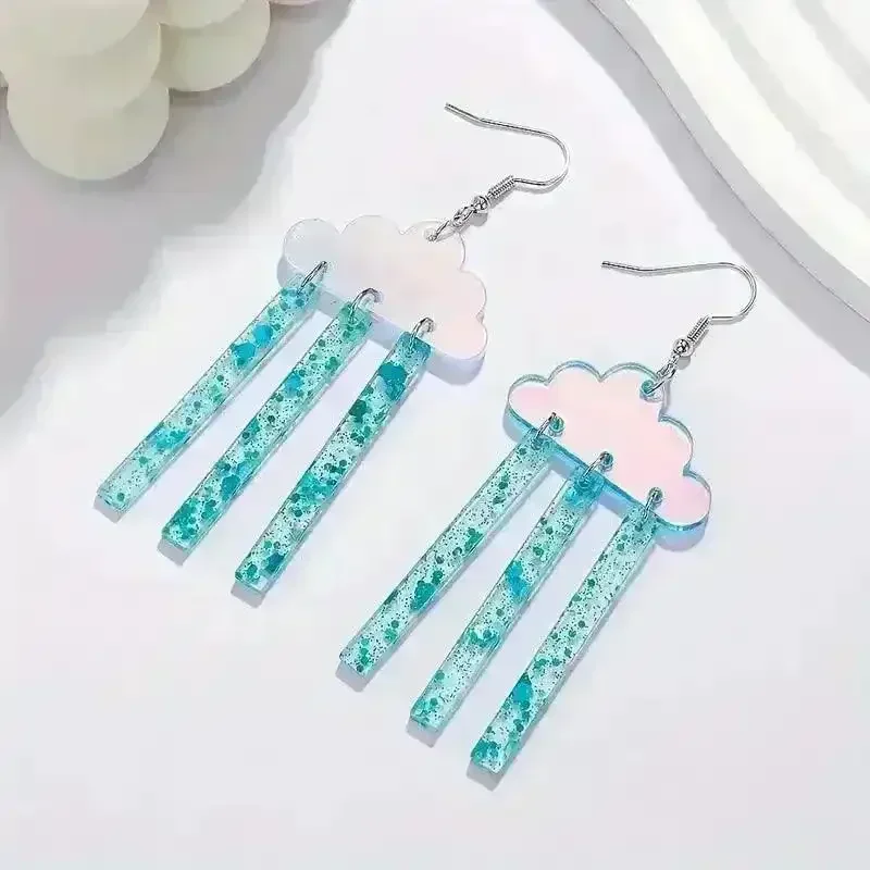 Acrylic Black Cloud Lightning Design Earrings - Image 8