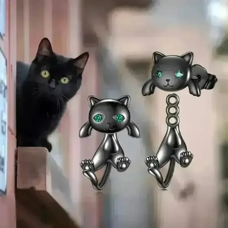 Adorable Whimsical Black Cat Stud Earrings - Image 3