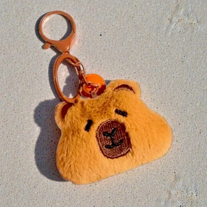 Capybara Fluffy Head Plush Keychain - Image 2