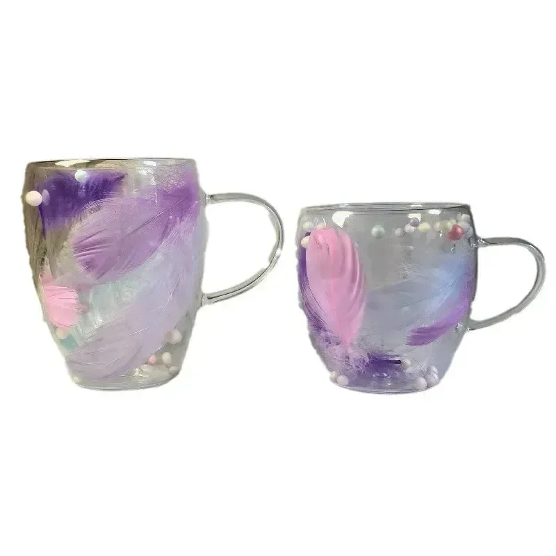 Creative Feather Embedded Glass Mugs - Image 4