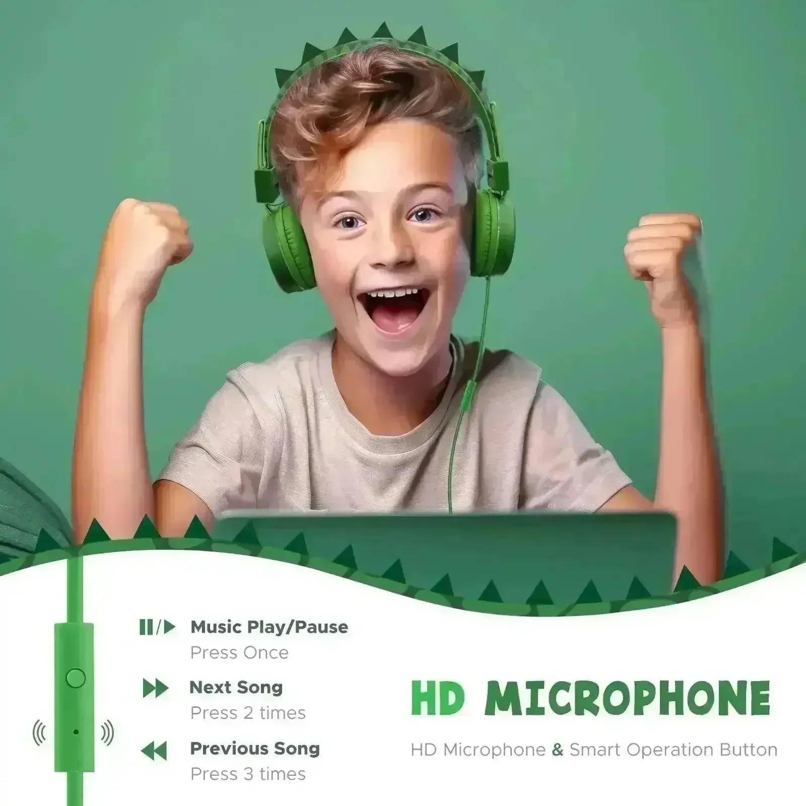 Cute Dino and Cat Wired Headphones For Kids - Image 3