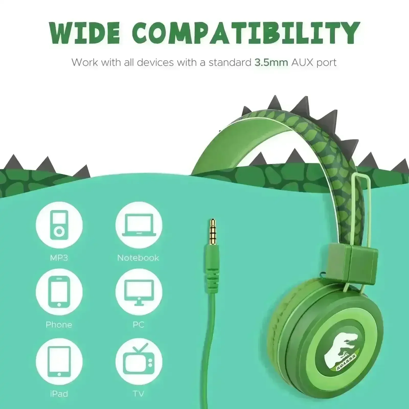Cute Dino and Cat Wired Headphones For Kids - Image 6