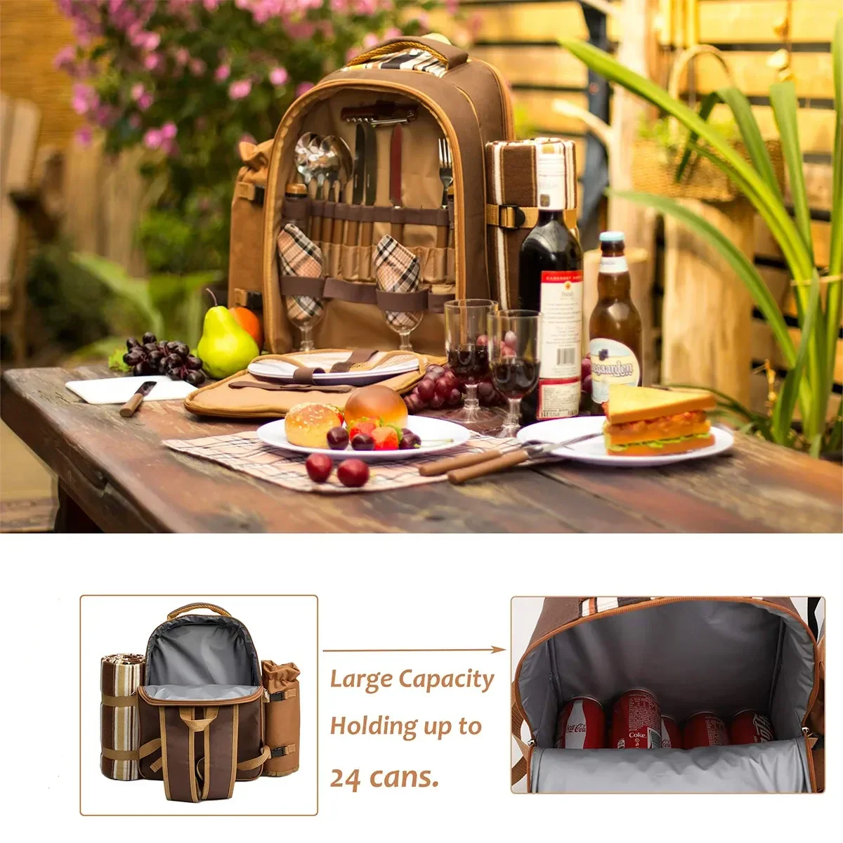 Deluxe Bottle Carry Picnic Backpack - Image 3