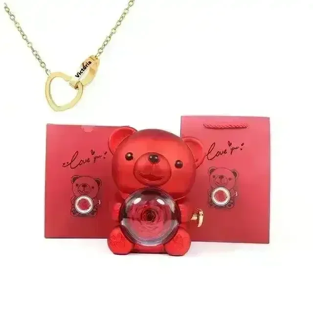 Eternal Rose Teddy Gift Box with Lovely Heart Pendant - Image 10