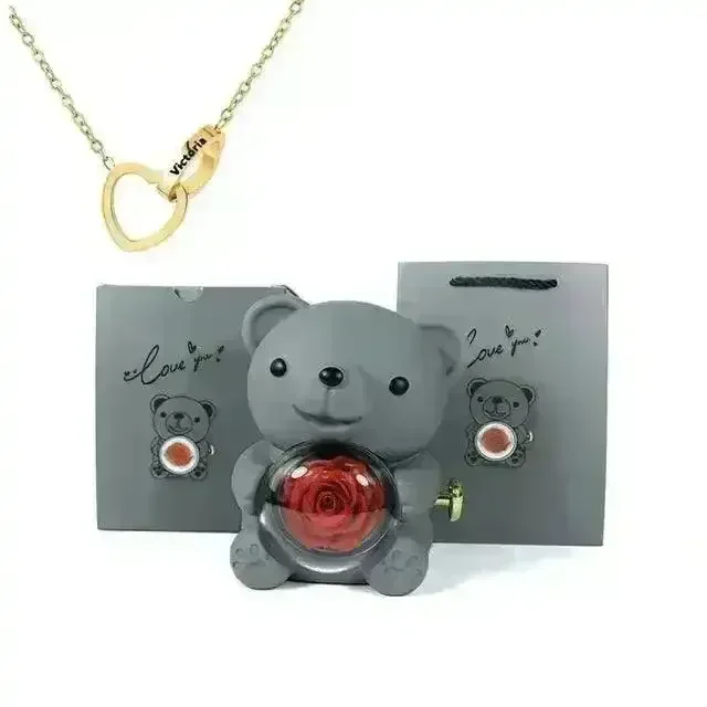 Eternal Rose Teddy Gift Box with Lovely Heart Pendant - Image 14