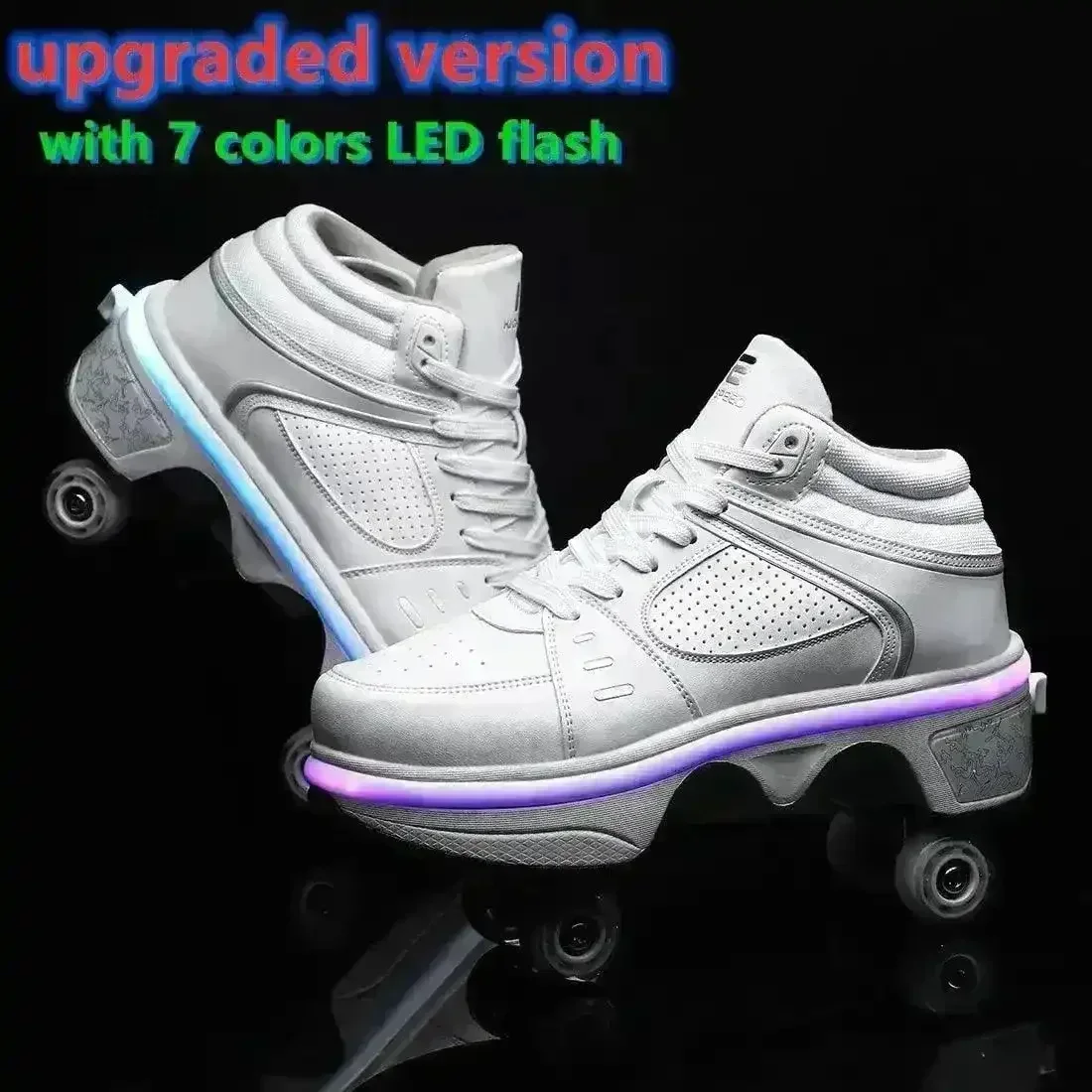 Flash LED Kick Speed Four-Wheel 2 in 1 Deformation Roller Skate Shoes - Image 3