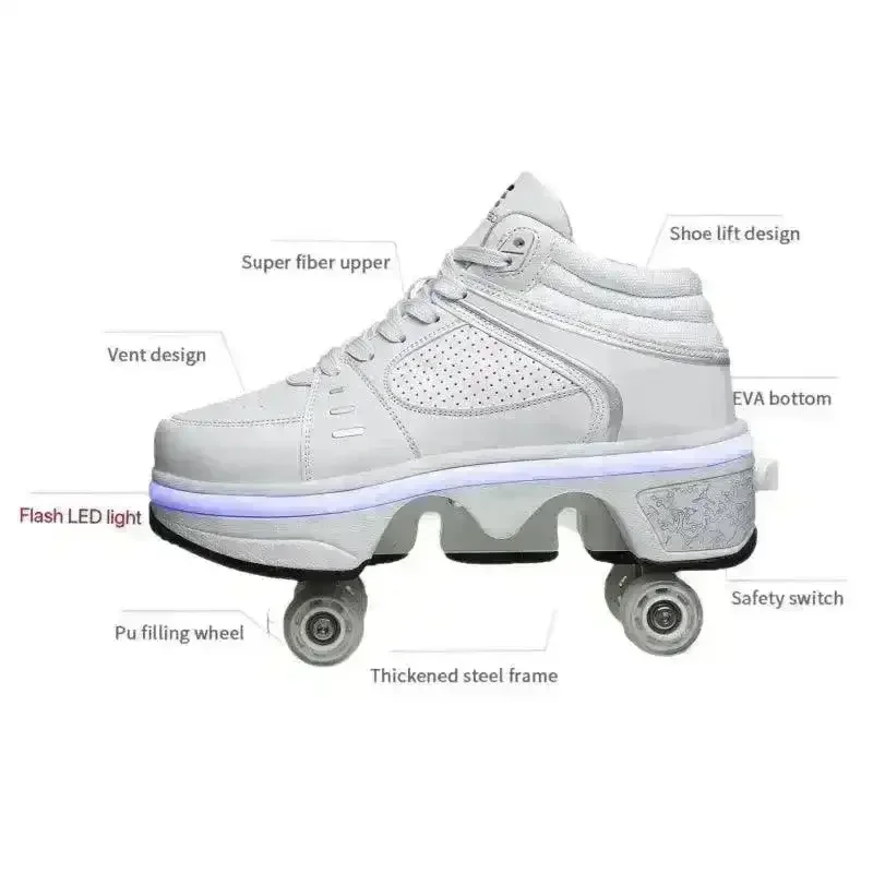 Flash LED Kick Speed Four-Wheel 2 in 1 Deformation Roller Skate Shoes - Image 4