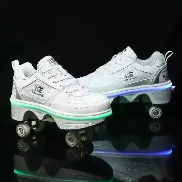 Flash LED Kick Speed Four-Wheel 2 in 1 Deformation Roller Skate Shoes - Image 8