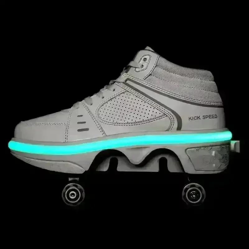 Flash LED Kick Speed Four-Wheel 2 in 1 Deformation Roller Skate Shoes - Image 9