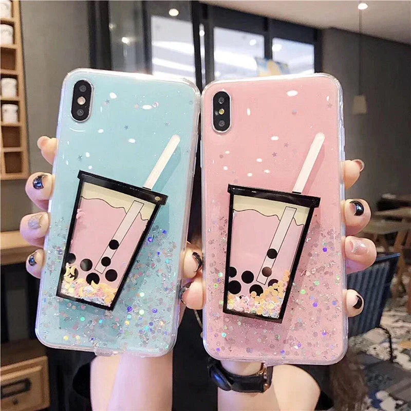 Glam Quicksand Bubble Tea Phone Case (for iPhones)