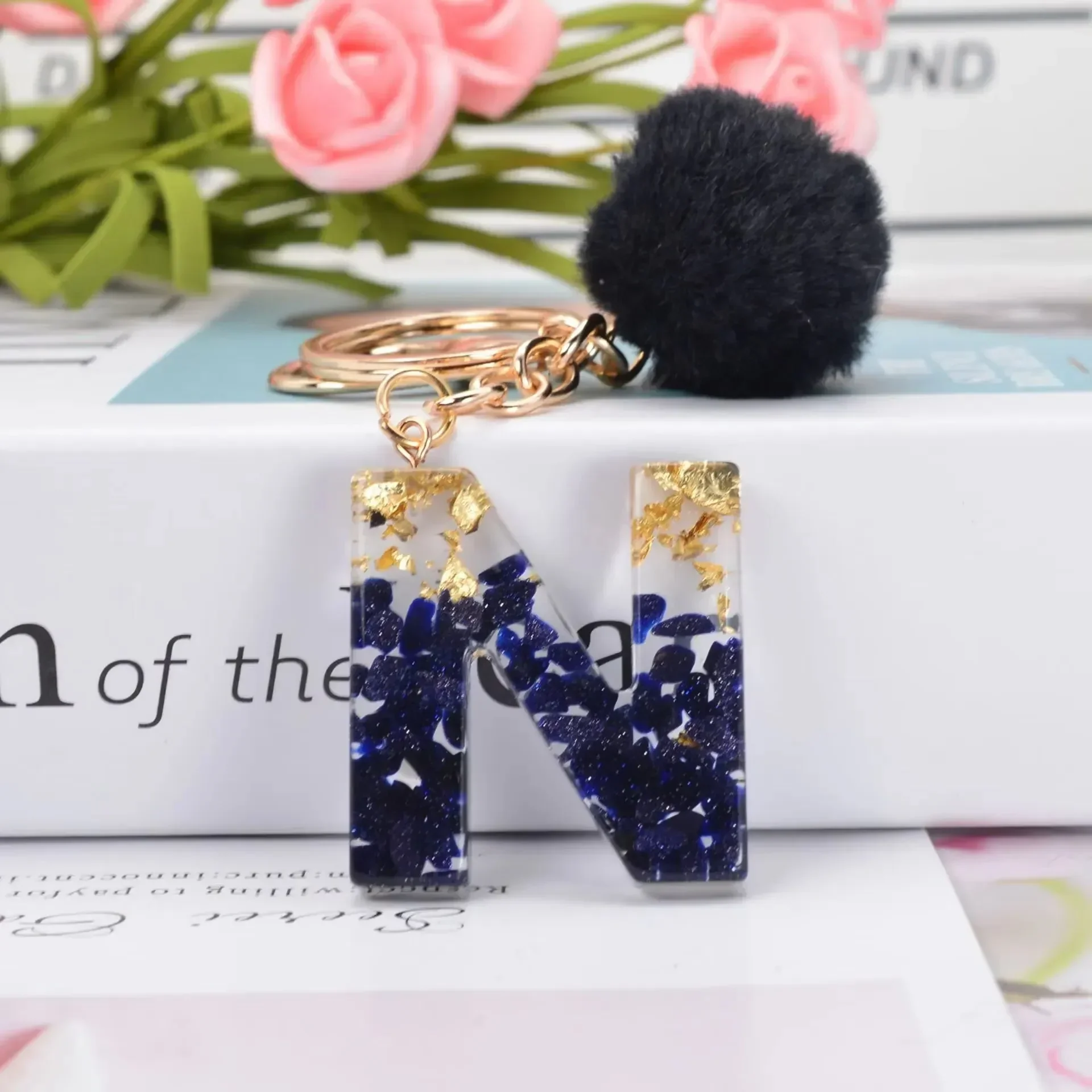 Glittery Fur Charm Letter Keychain - Image 18