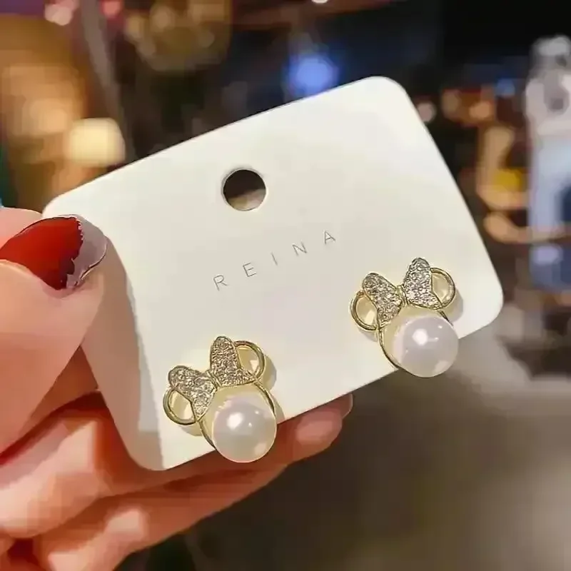 Golden Minnie Mouse Pearl Earrings