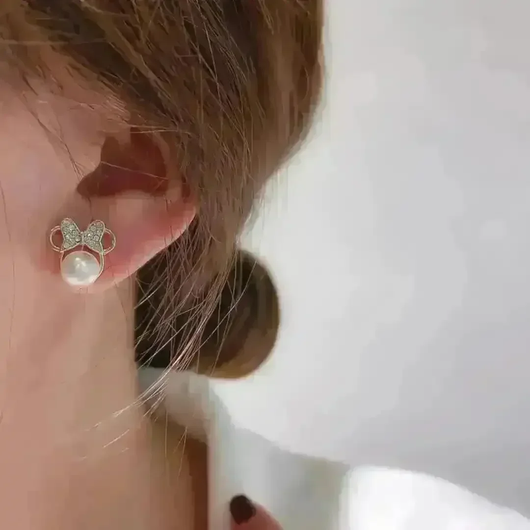 Golden Minnie Mouse Pearl Earrings - Image 2