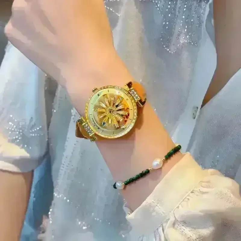 Golden Sunflower Rotating Dial Watch - Image 2