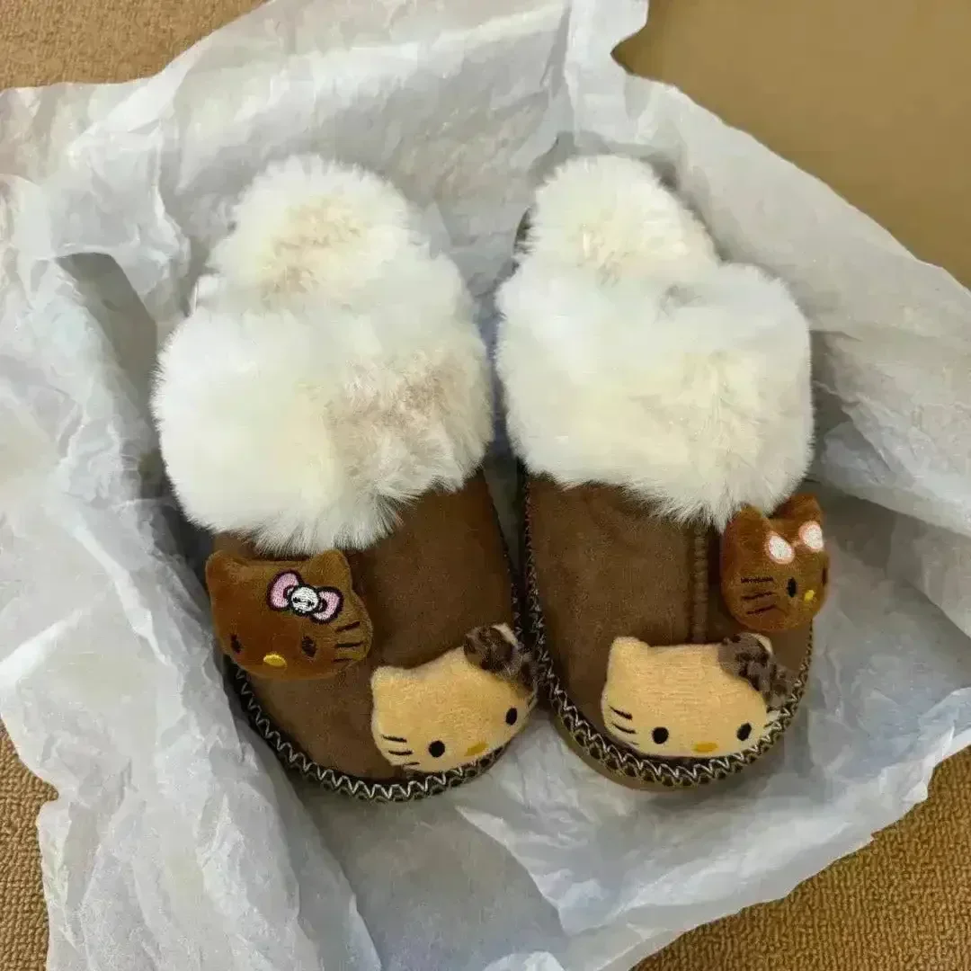 Hello Kitty Fuzzy Brown Winter Slippers - Image 6