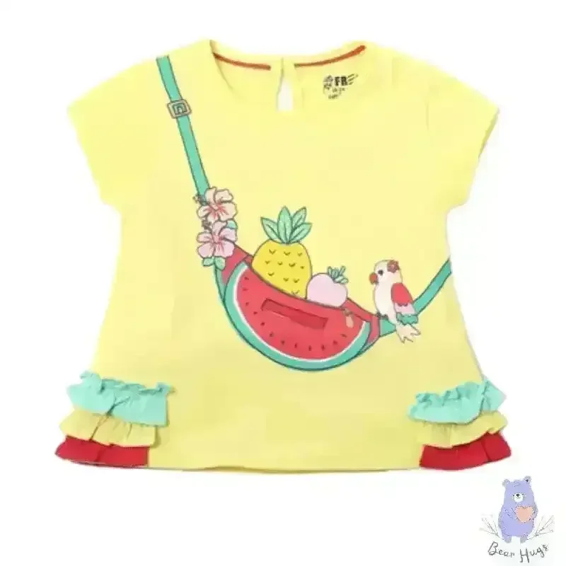 Kids Printed Round-Neck Top with Ruffled Panels