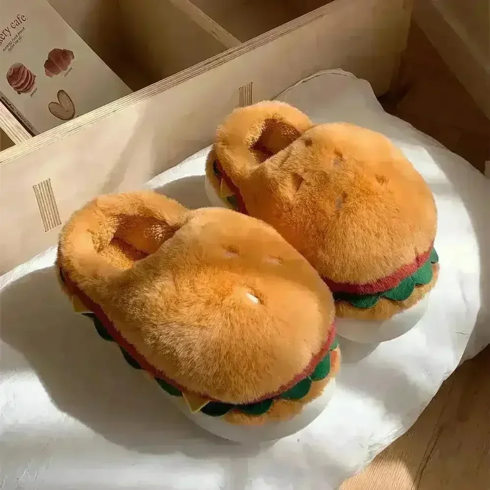 Kawaii Hamburger Fuzzy Slippers - Image 3