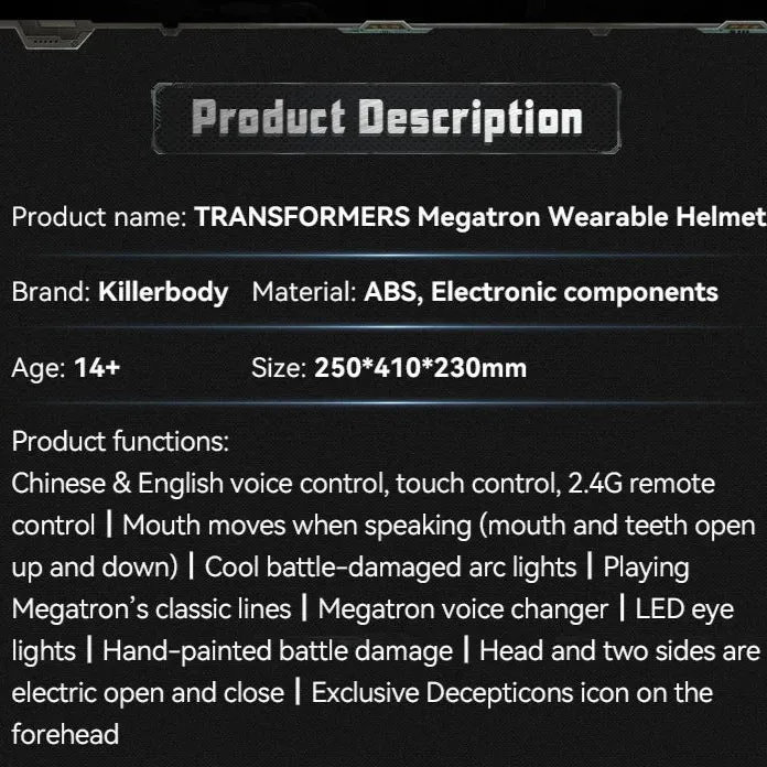 Killerbody Megatron Trans4mers Smart Helmet - Image 6