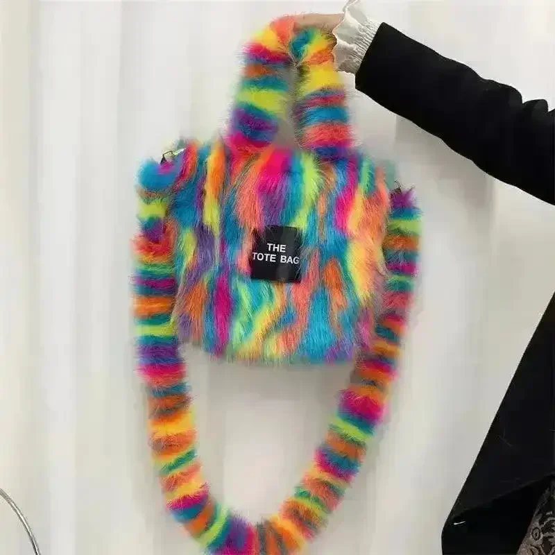 Luxury Faux Fur Gradient Tote Bag - Image 11