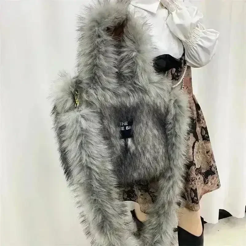 Luxury Faux Fur Gradient Tote Bag - Image 16