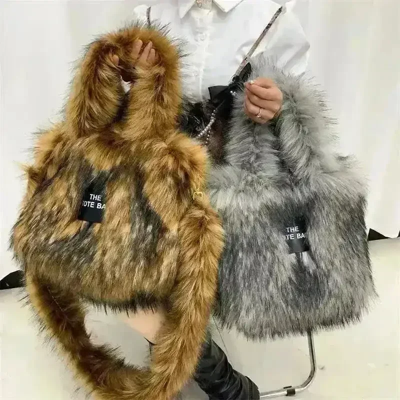 Luxury Faux Fur Gradient Tote Bag - Image 5