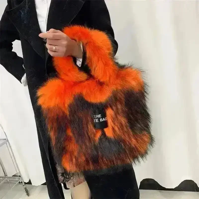 Luxury Faux Fur Gradient Tote Bag - Image 7