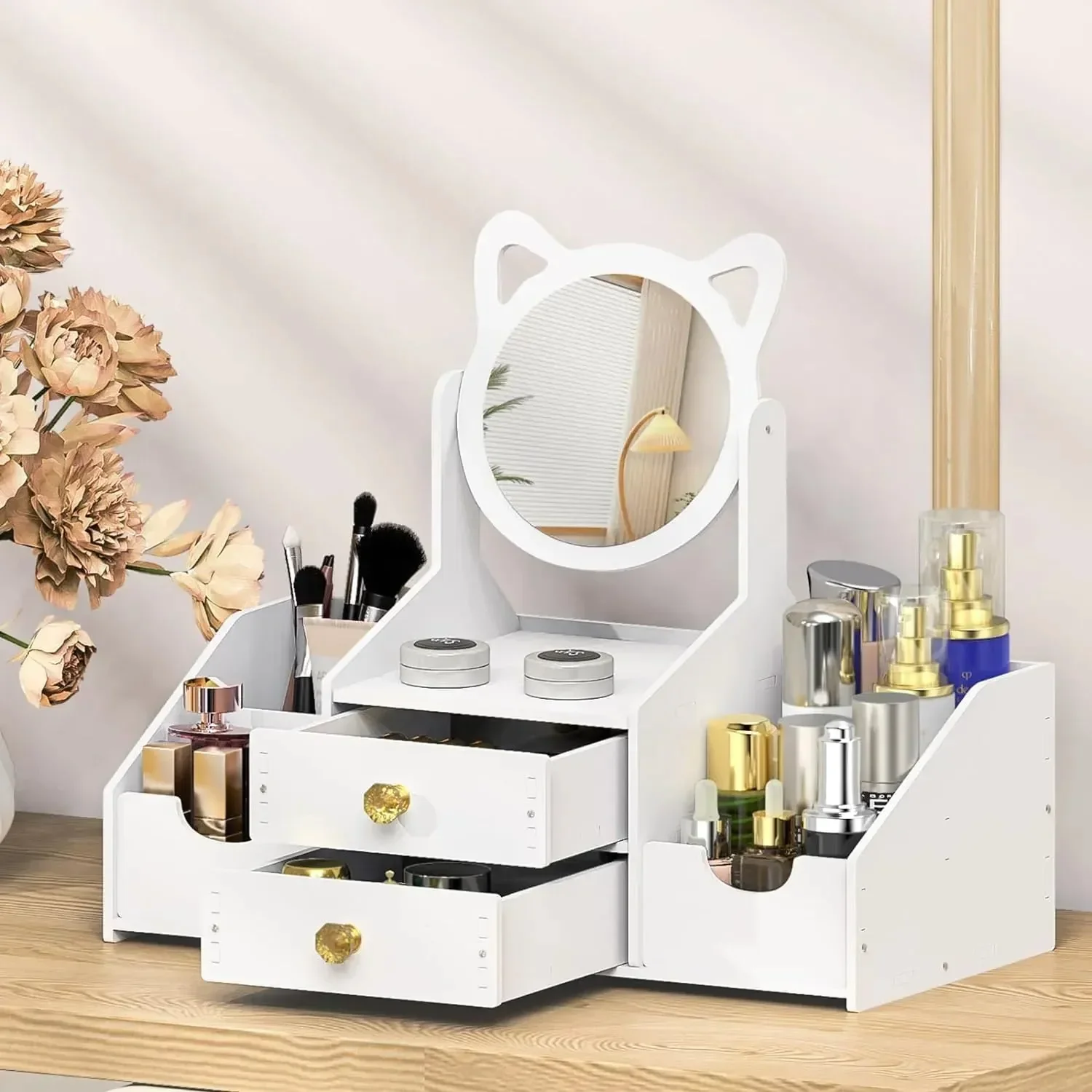 Makeup Desk Organizer with Mirror - Image 2