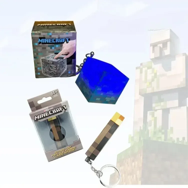 Minecraft Brownstone Torch & Blue Ore Keychain