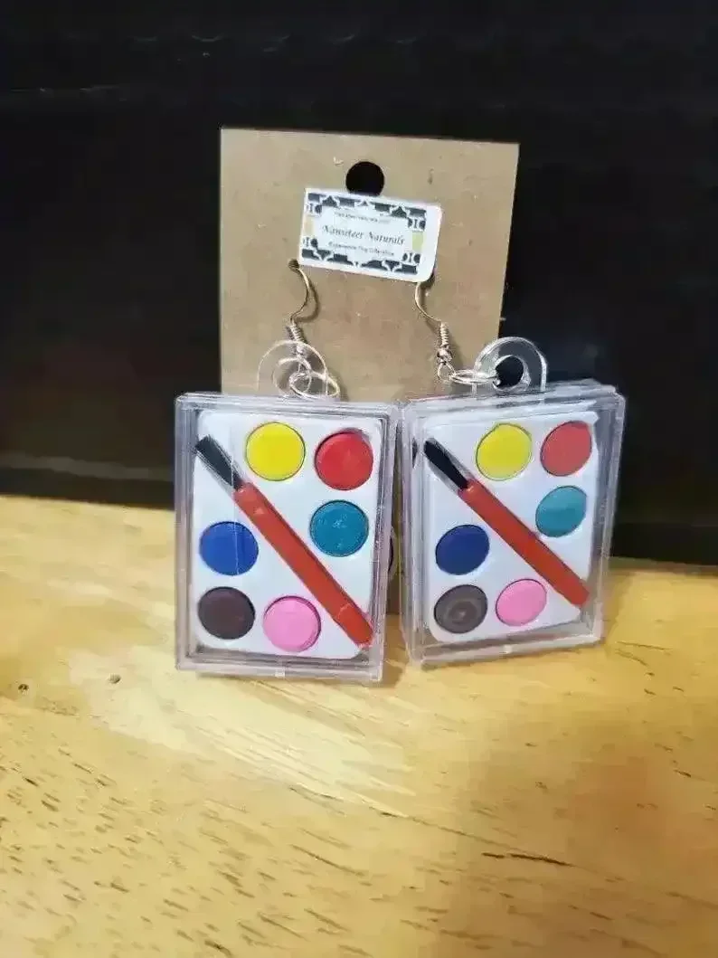 Mini Paint Brush Design Dangle Earrings - Image 4