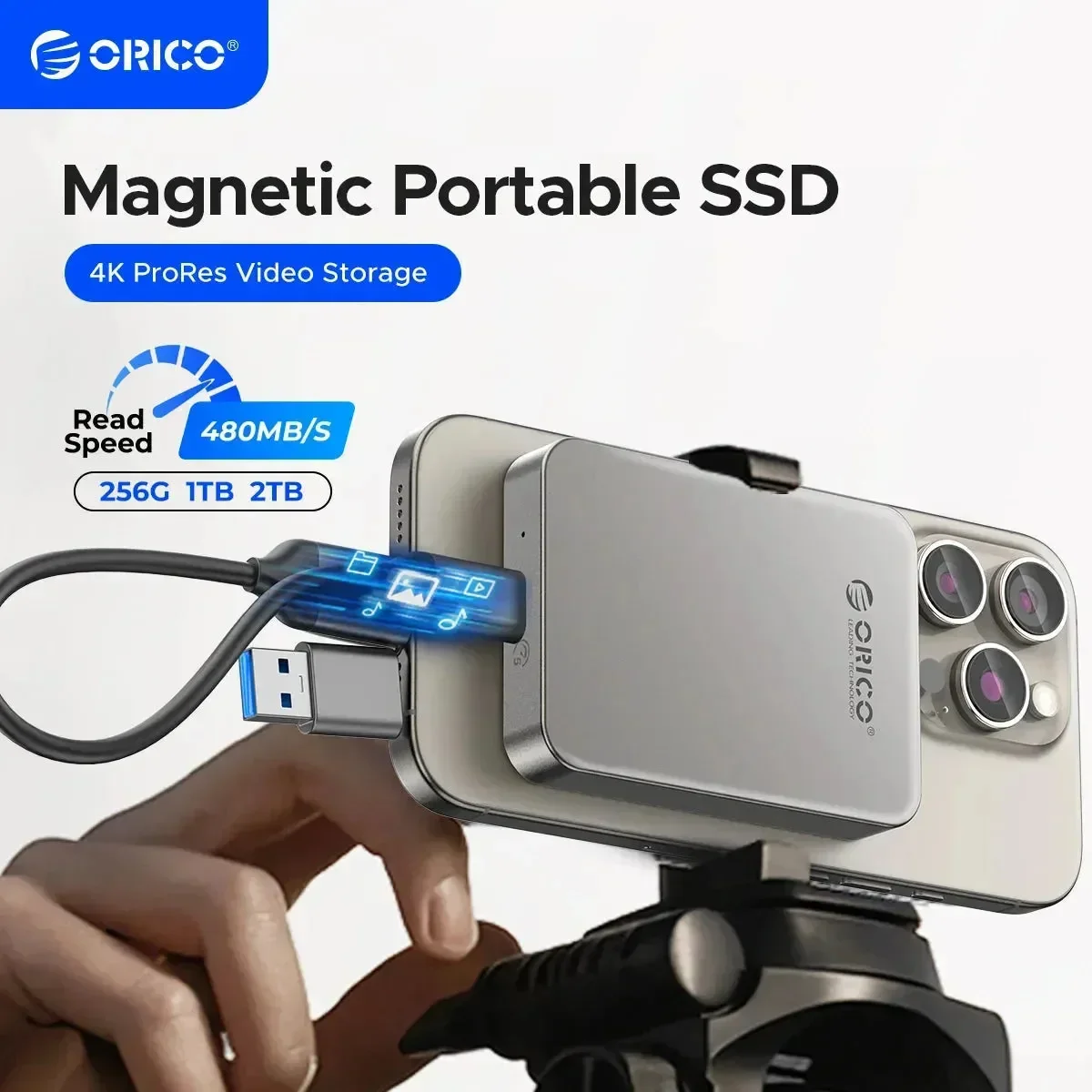 ORICO 5Gbps Portable Solid State Drive 480MB/s Magnetic External SSD for iPhone 16 15 Pro/Max ProRes 4K HDR Record and Store