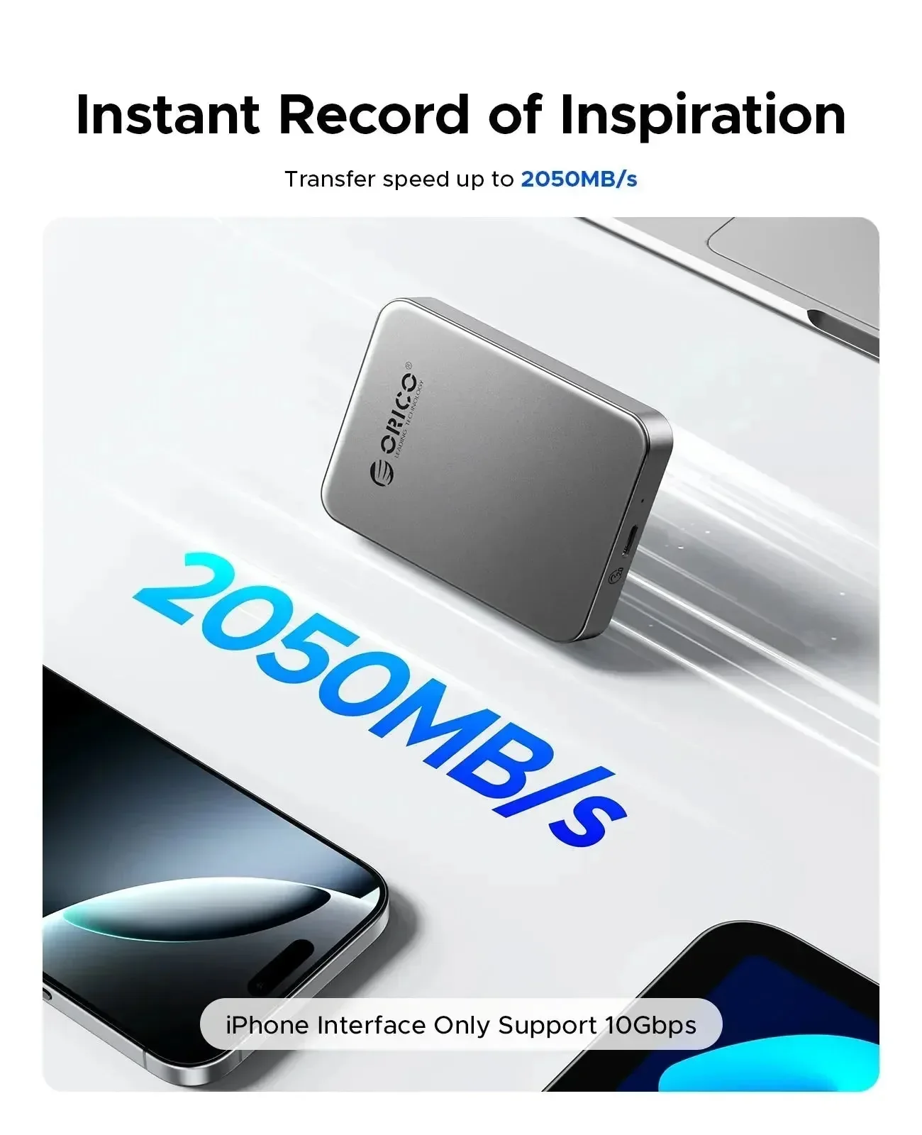 ORICO 5Gbps Portable Solid State Drive 480MB/s Magnetic External SSD for iPhone 16 15 Pro/Max ProRes 4K HDR Record and Store - Image 3