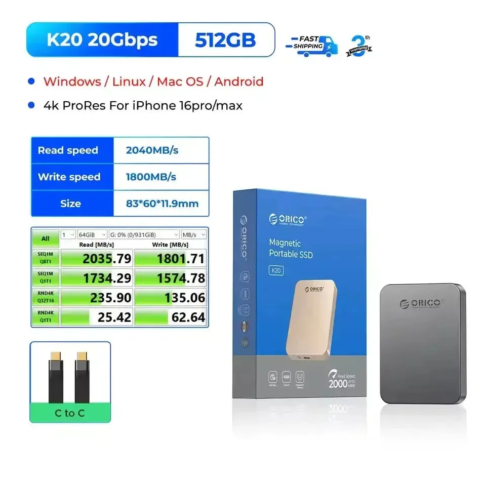 ORICO 5Gbps Portable Solid State Drive 480MB/s Magnetic External SSD for iPhone 16 15 Pro/Max ProRes 4K HDR Record and Store - Image 9