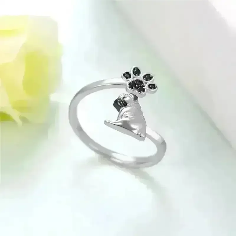 Pug Paw Rhinestone Adjustable Ring - Image 3