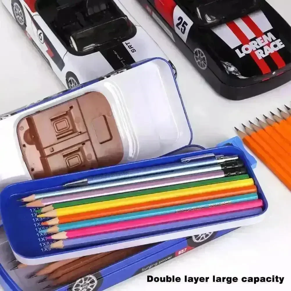 Racing Car Metal Pencil Box with Movable Wheels and Seats - Image 14