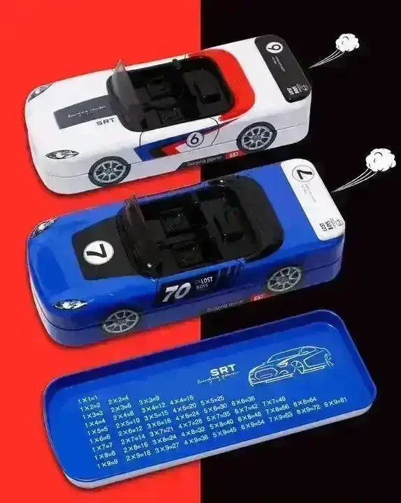 Racing Car Metal Pencil Box with Movable Wheels and Seats - Image 3