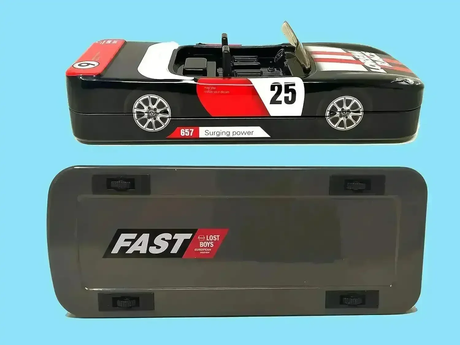 Racing Car Metal Pencil Box with Movable Wheels and Seats - Image 6