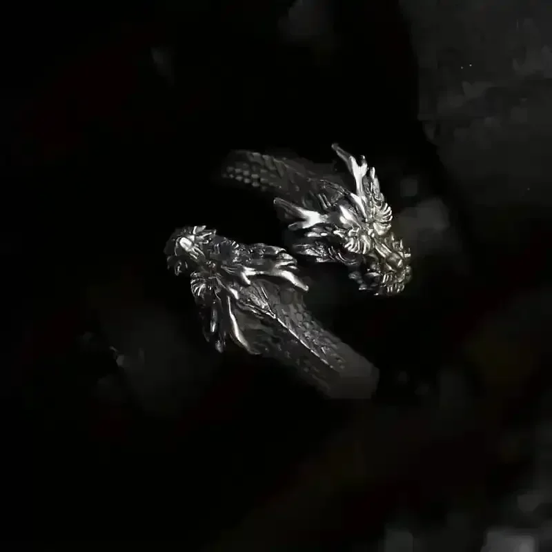 Retro Double Headed Dragon Open Ring - Image 4
