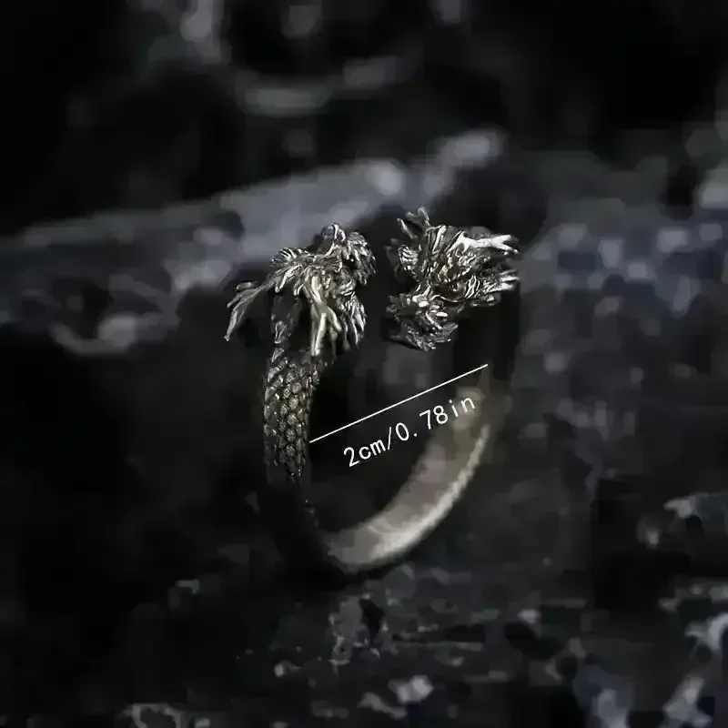 Retro Double Headed Dragon Open Ring - Image 5