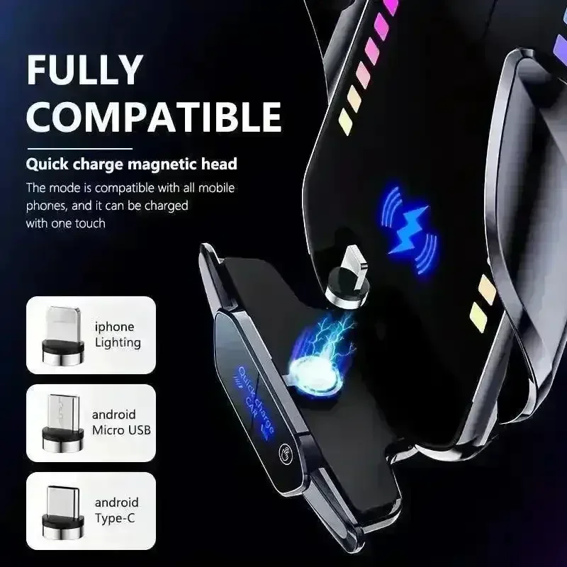 RGB Colour Changing 15W Car Wireless Charger Stand - Image 3
