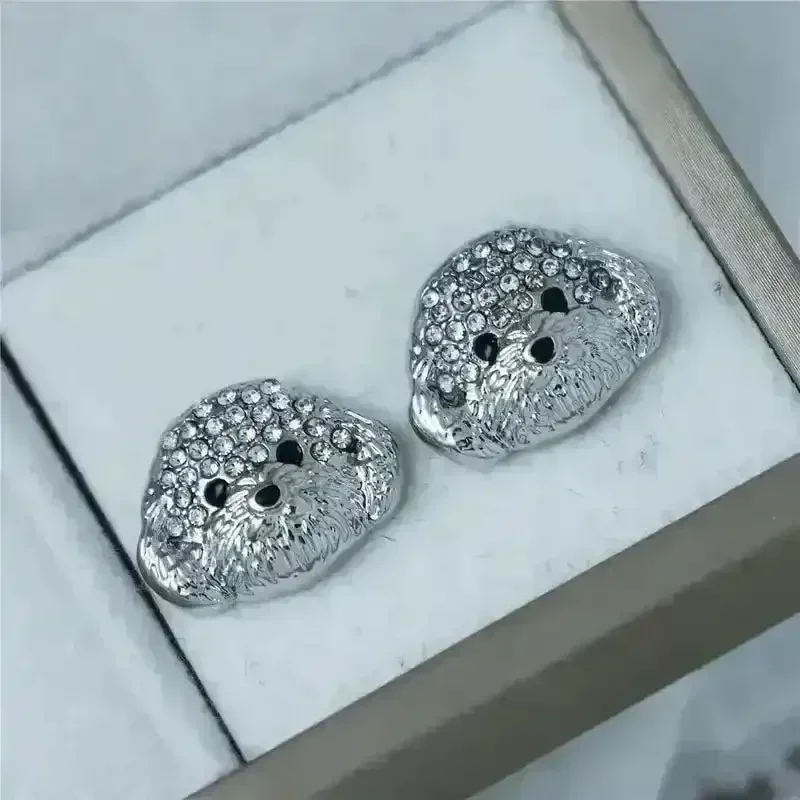 Rhinestone Maltese Dog Stud Earrings - Image 7