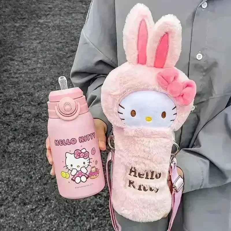 Sanliou Hello Kitty Plush Cover Insulated Bottle (600 ml) - Image 3