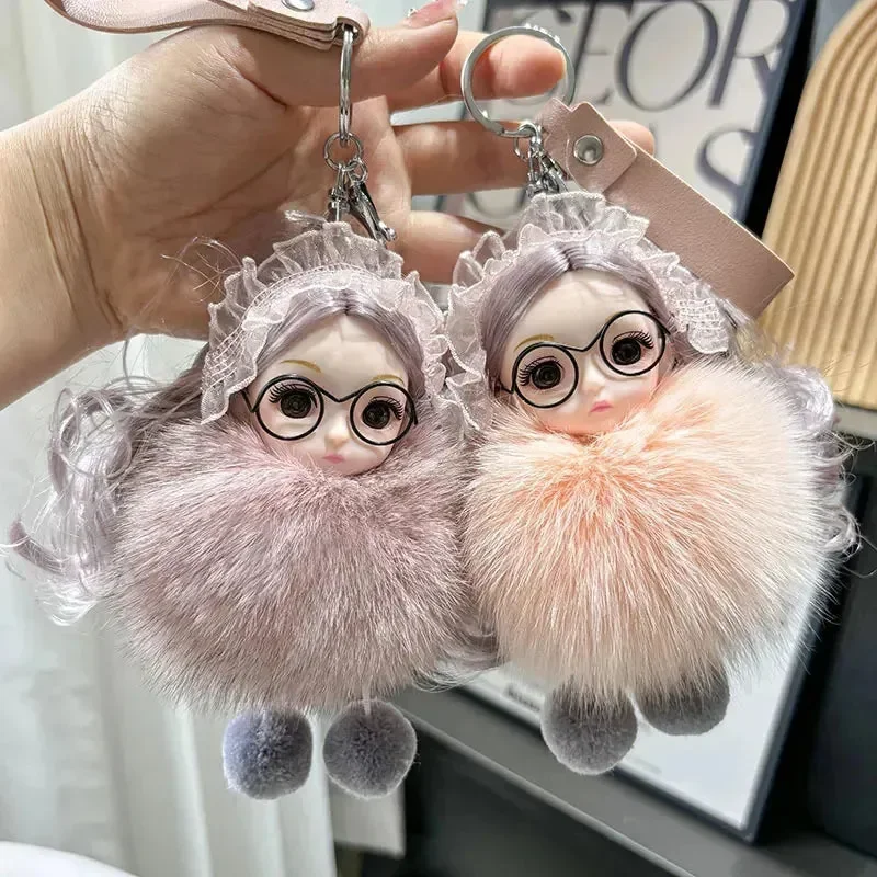Spectacled Baby Girl Fur Keychain