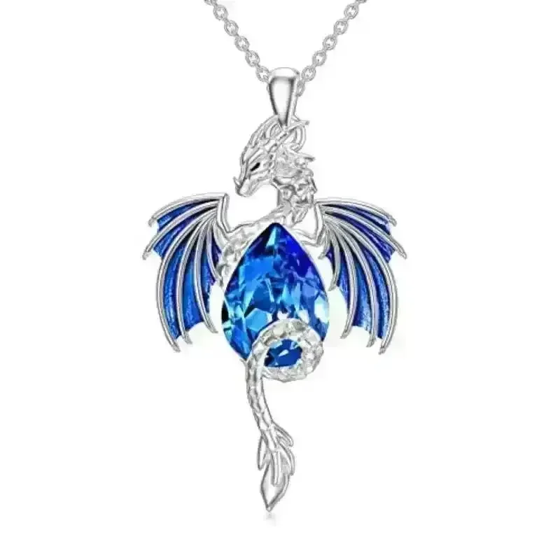 Teardrop-Shaped Rhinestone Dragon Pendant Necklace - Image 4