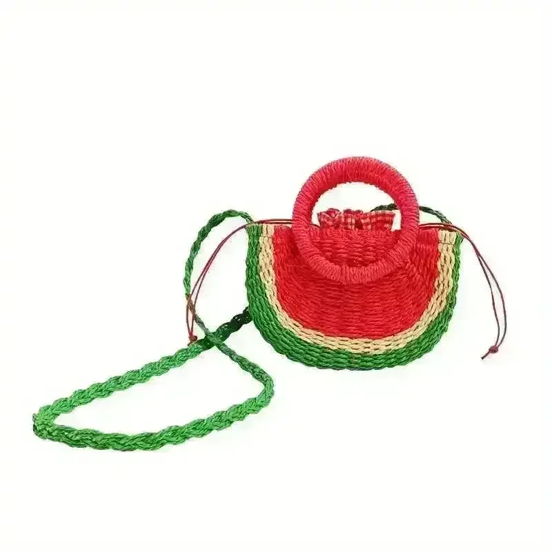Watermelon Shaped Colorblock Straw Beach Bag - Image 8