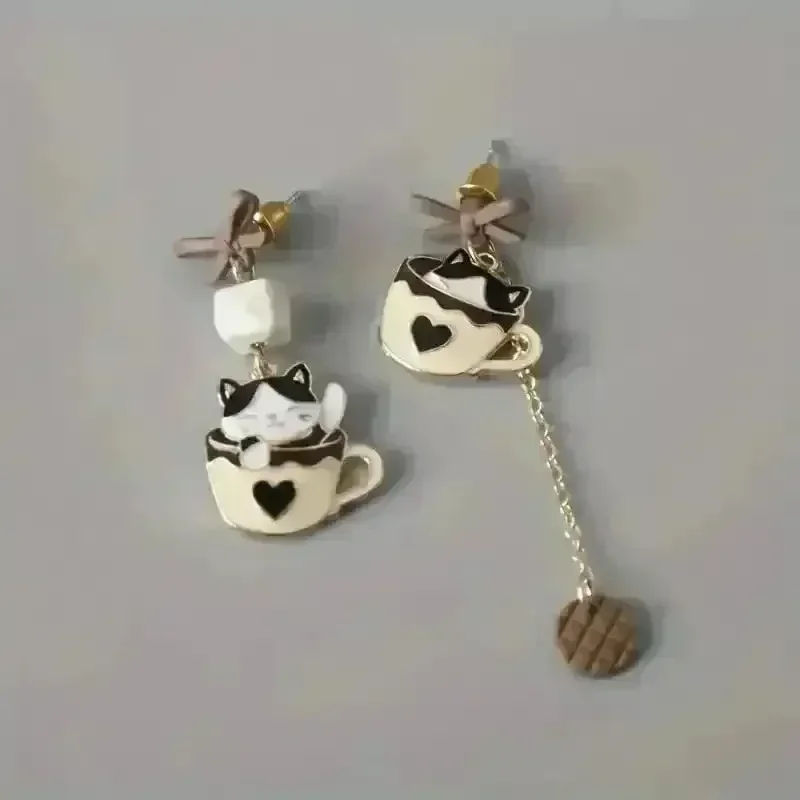 Whimsical Kitten Tea Cup Dangle Earrings - Image 4