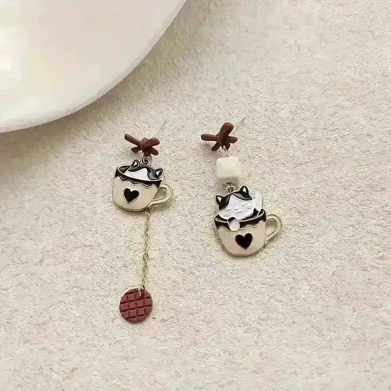 Whimsical Kitten Tea Cup Dangle Earrings - Image 6