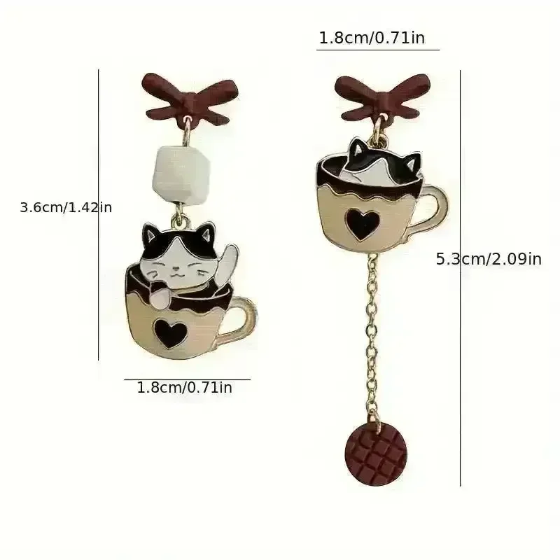 Whimsical Kitten Tea Cup Dangle Earrings - Image 7